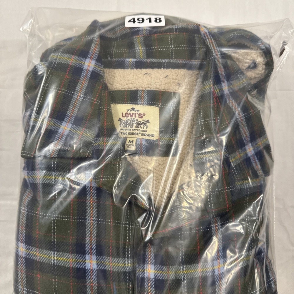 FLANNEL SHERPA LINED LEVIS Mens Medium Shacket JACKET FLAP‎ POCKETS COAT - Picture 10 of 10
